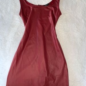 red synthetic leather mini dress